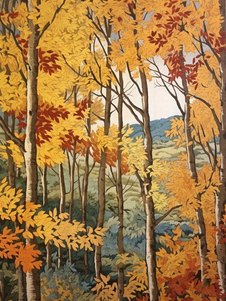 Gray Birch 2 Vintage Autumn Tree Print 