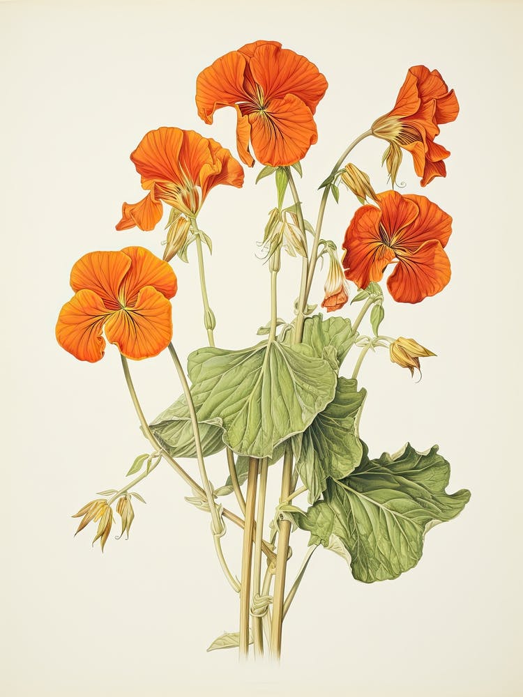 Nasturtiums Flower Vintage Botanical 2