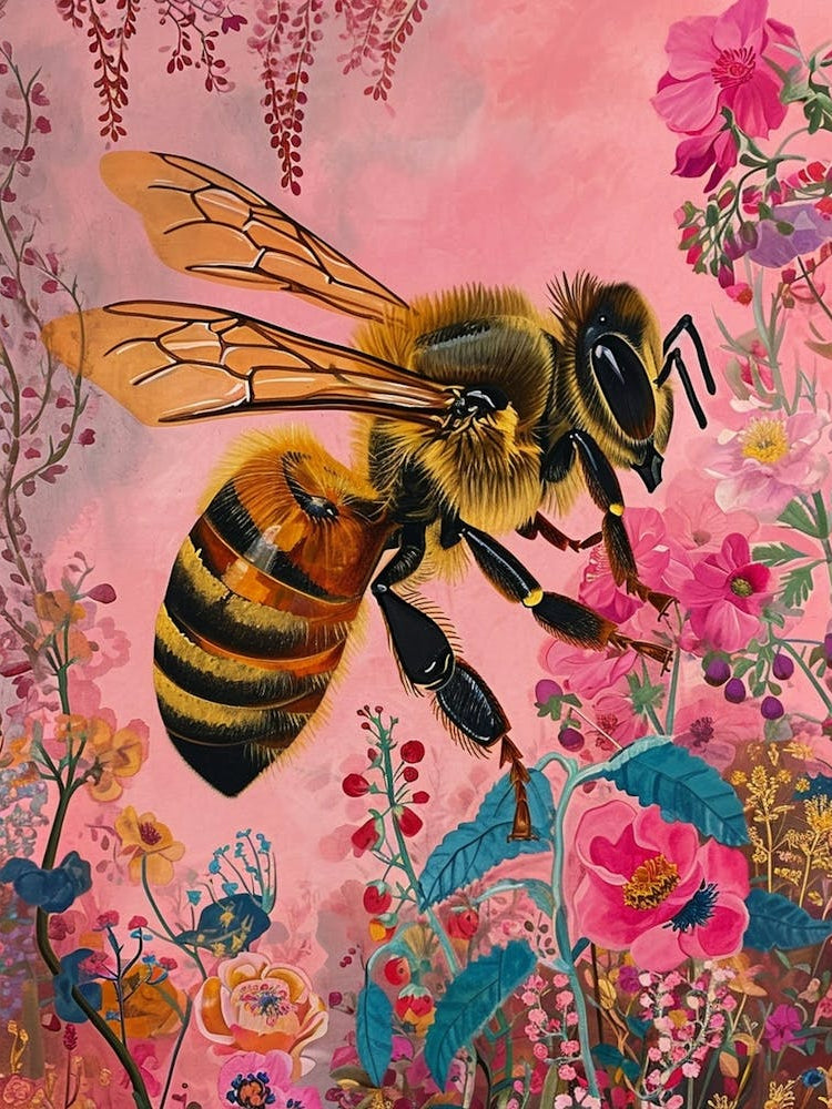 Floral Animal Painting Honey Bee 3