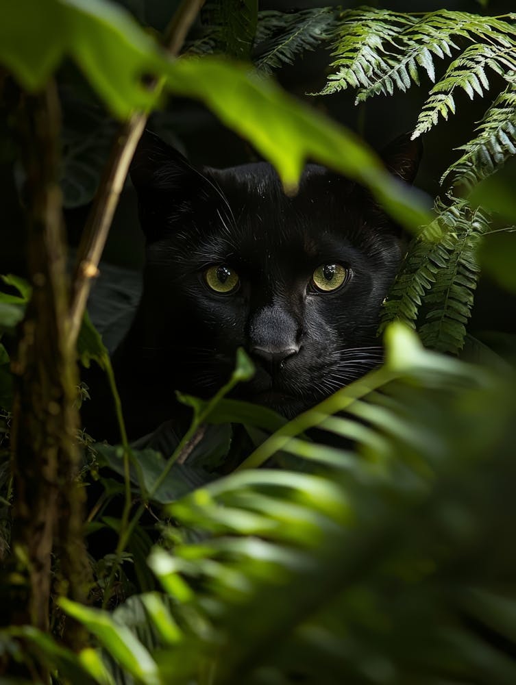 Black Cat In The Jungle.Generated AI. Wall 2