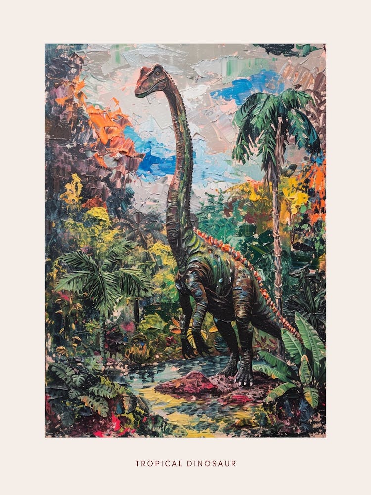 Dinosaur Tropical Brushstroke Painting Poster