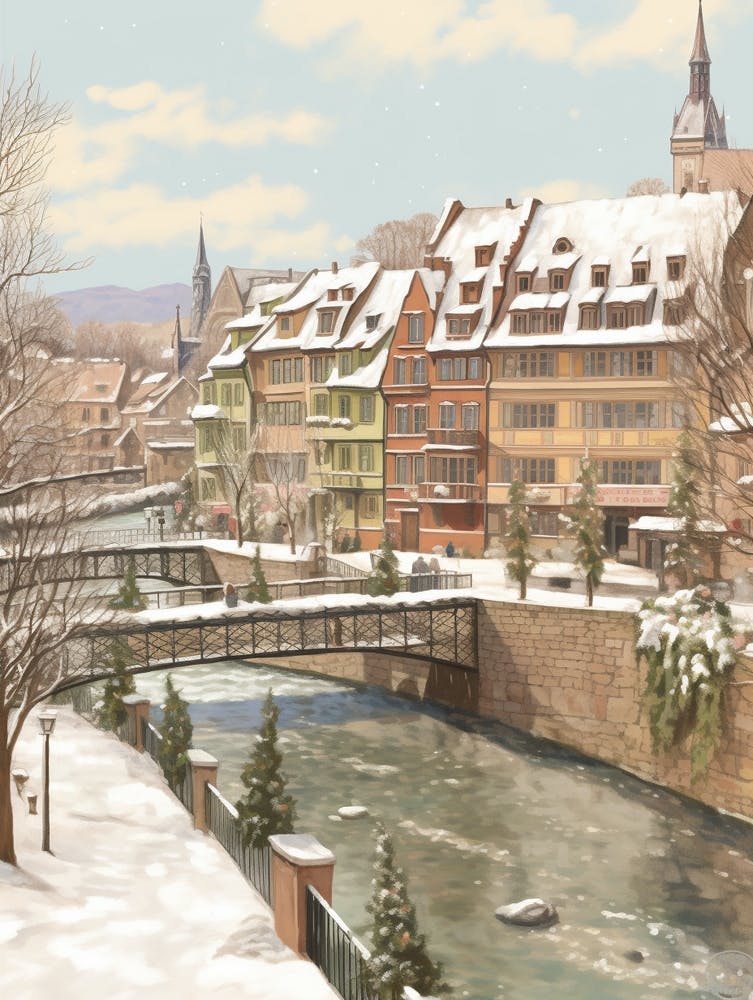Vintage Winter Illustration Strasbourg France 4
