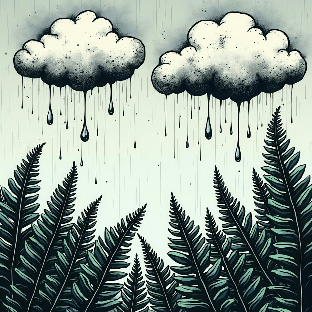 Rain Clouds And Ferns