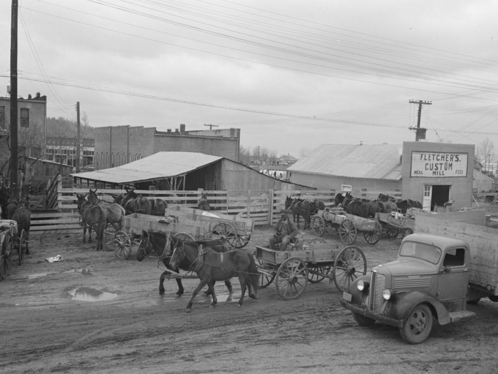 Untitled Photo, Possibly Related To Lot In Which Farmers Leave Their Wagons And Horses While Attending To Do Business