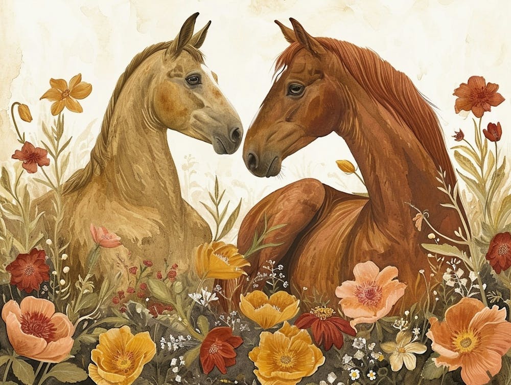 Floral Animal Illustration Horse 3