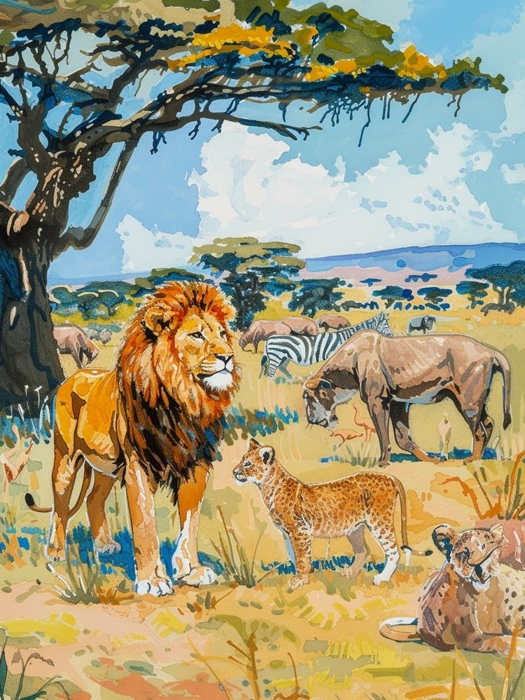 Southwest African Lion Interaction With Others Fauvist Painting 1