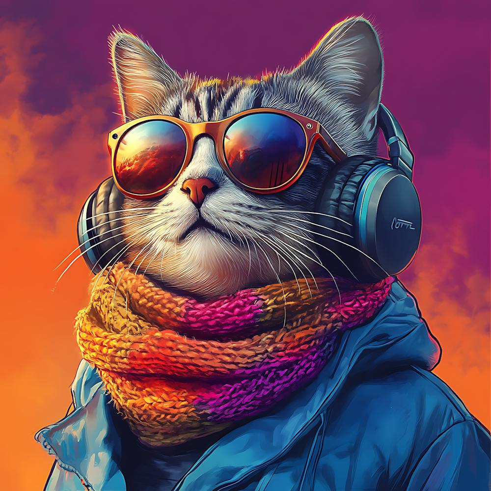 Cool Cat With Headphones Scarf 3