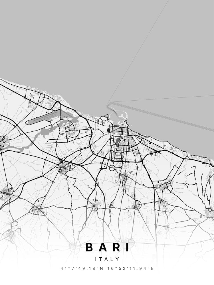 Bari Italy White Map 1