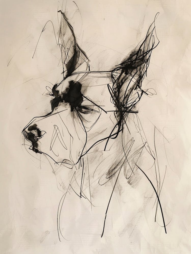 Minimalist Dog Line Charcoal Sketch
