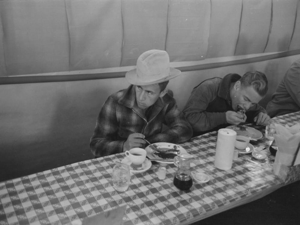 Cowboys Eating Breakfast At Restaurant On The Grounds Of The San Angelo Fat Stock Show, San Angelo, Texas By