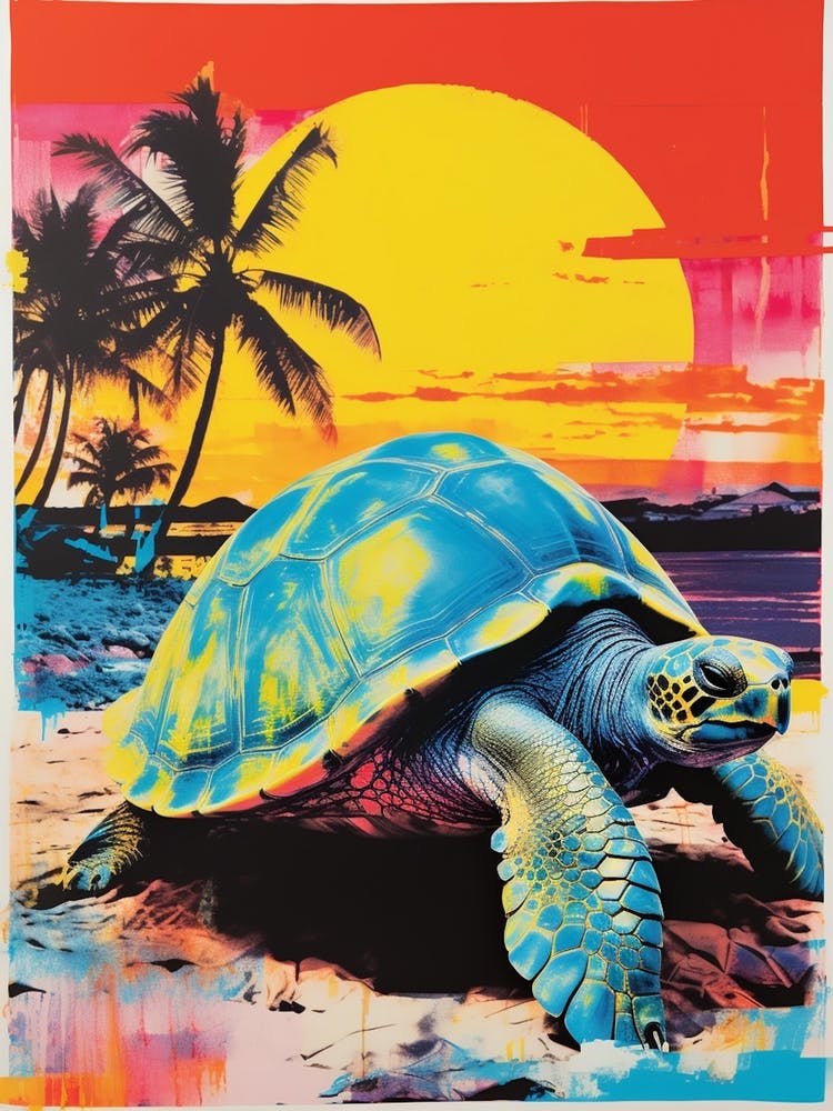 Sea Turtle On The Beach Risograph Inspired  3