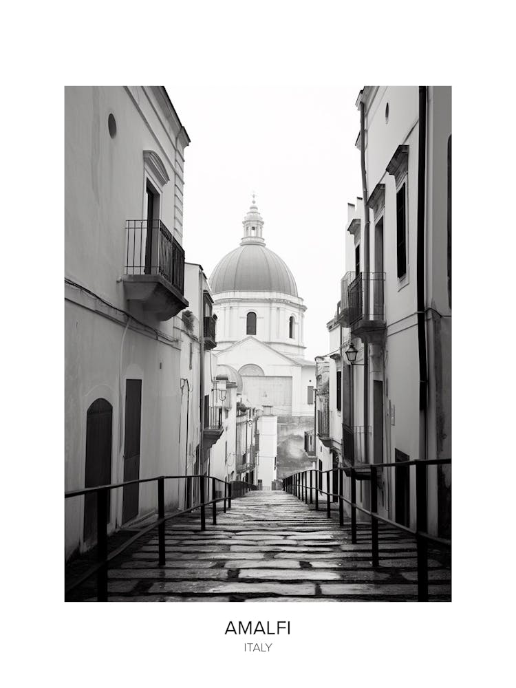 Poster Of Amalfi, Italy, Black And White Photo 1