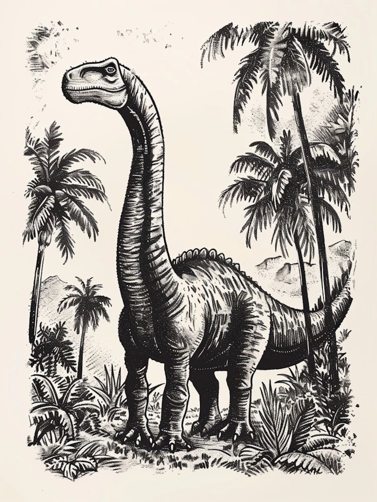 Camarasaurus Dinosaur Black Ink Illustration 4