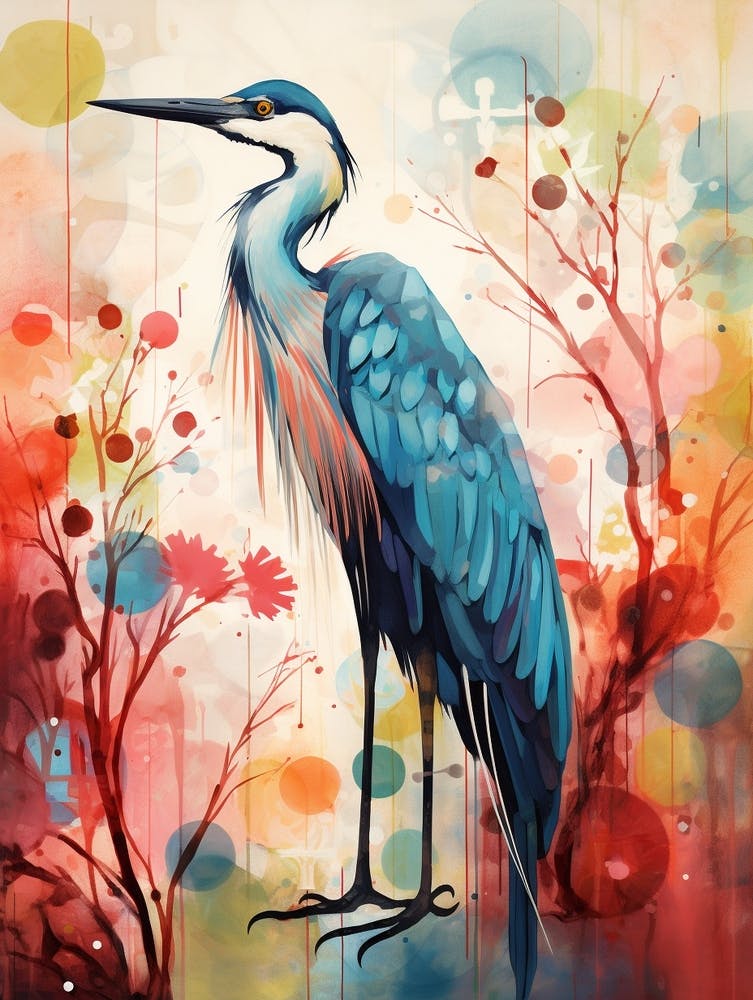 Bird Painting Collage Great Blue Heron 2