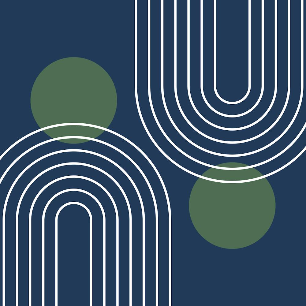 Mid Century Modern Geometric C17 In Navy Blue And Forest Green (Rainbow And Sun Abstraction) 02