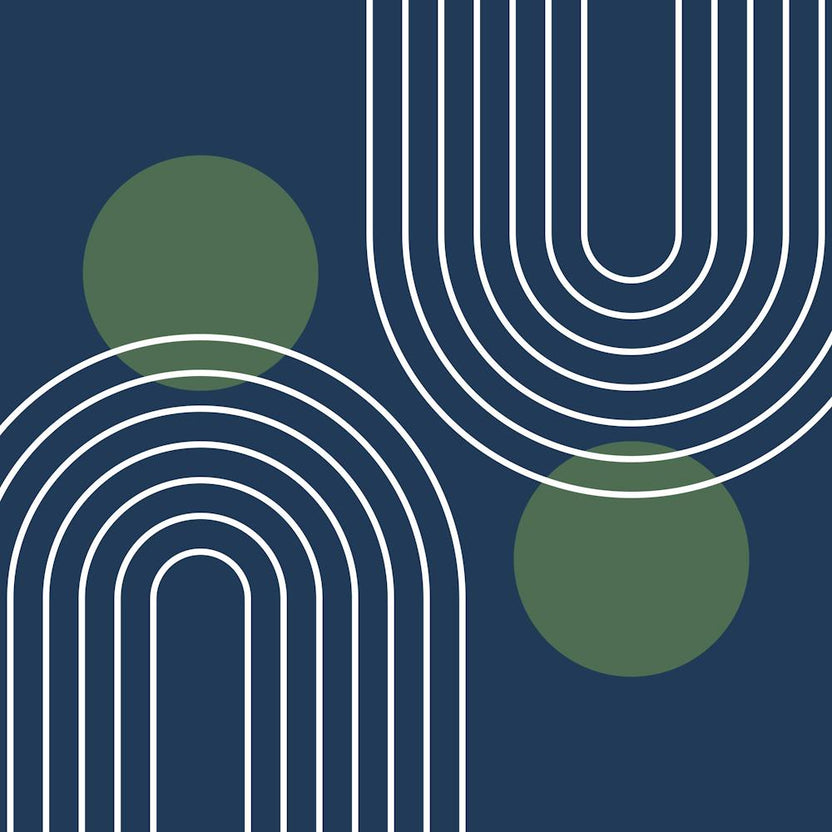 Mid Century Modern Geometric C17 In Navy Blue And Forest Green (Rainbow And Sun Abstraction) 02