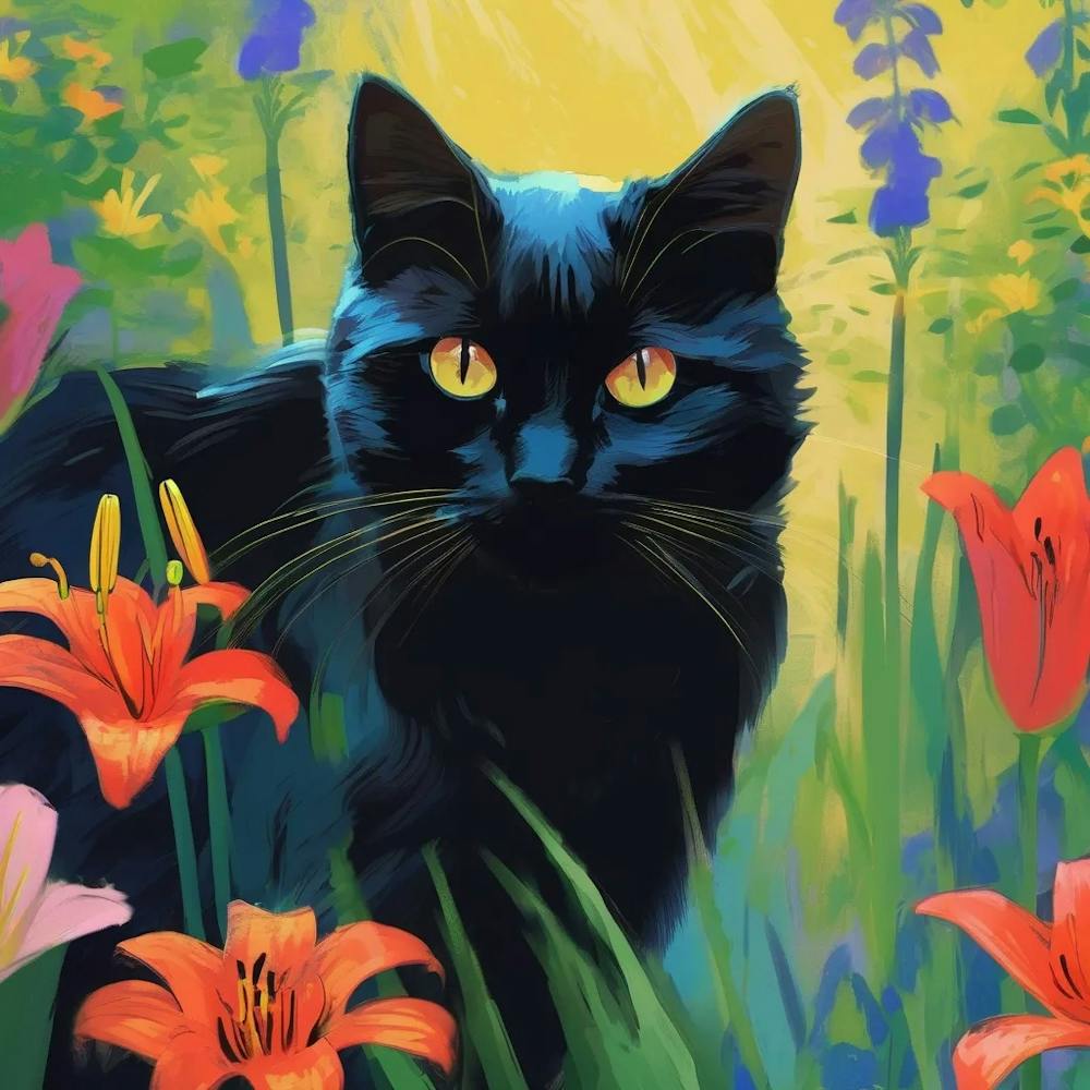 Black Cat In The Garden
