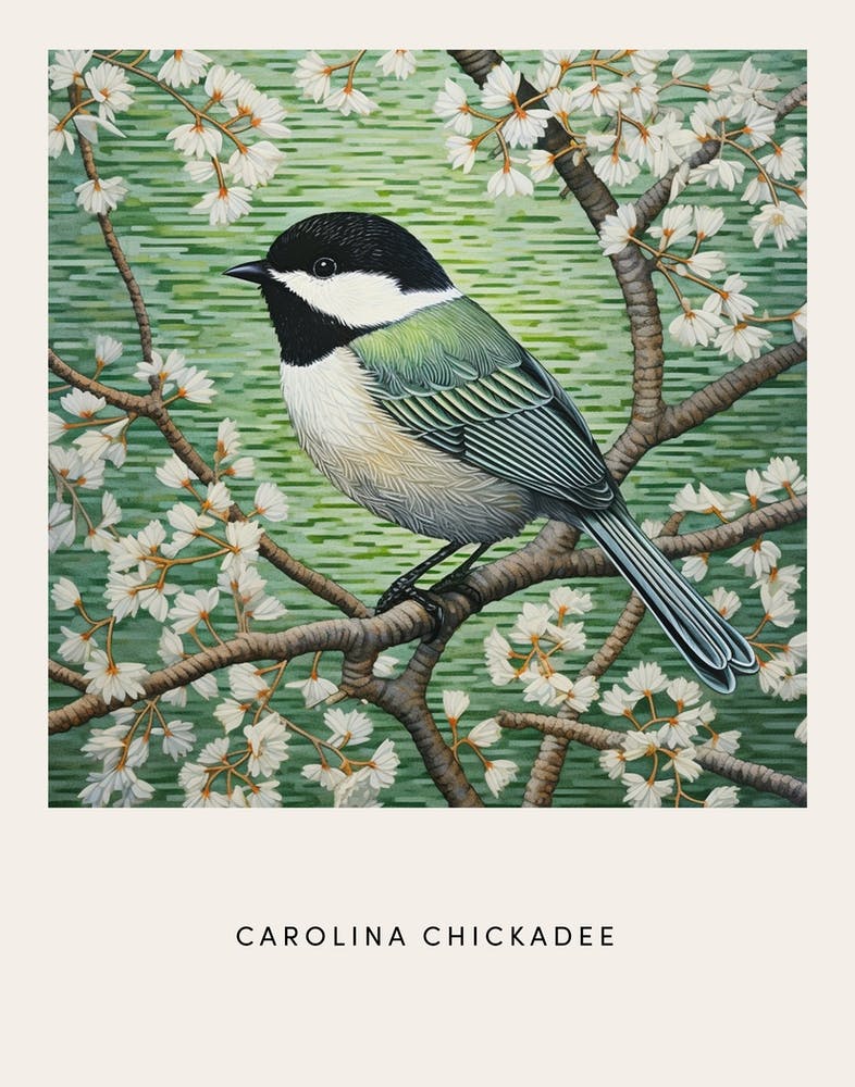 Ohara Koson Inspired Bird Painting Carolina Chickadee 3 Poster