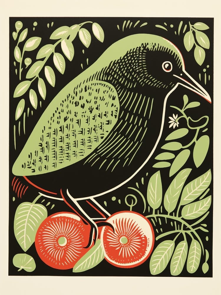Vintage Bird Linocut Kiwi 5