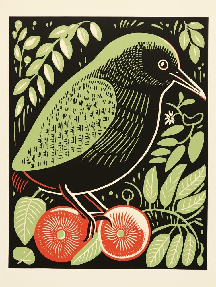 Vintage Bird Linocut Kiwi 5