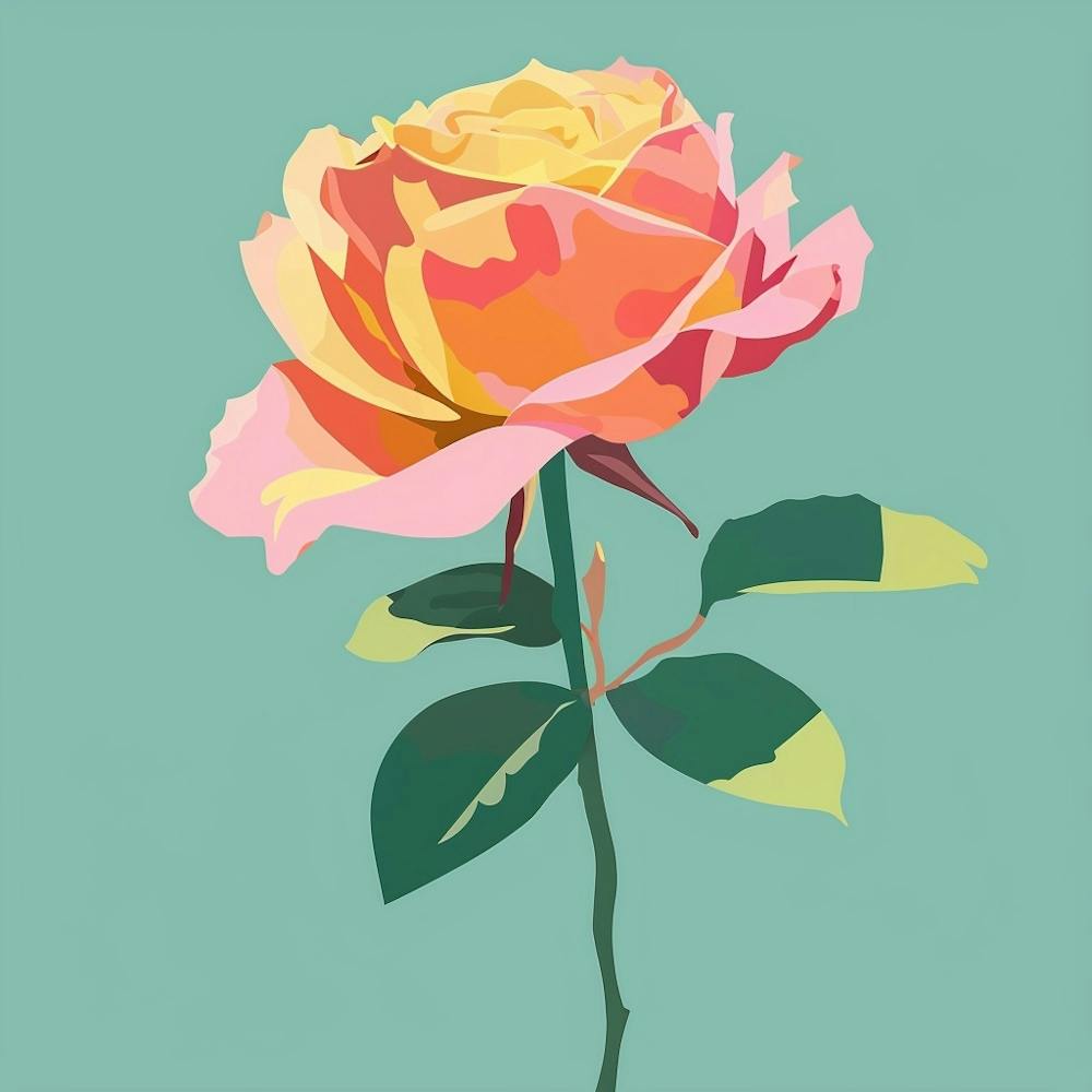Rose 5 Square Flower Illustration