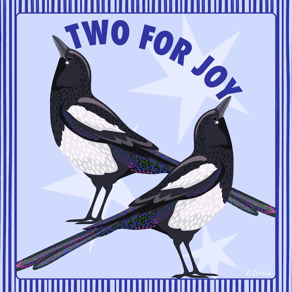 Two Magpies - Baby Blue Striped Art 1