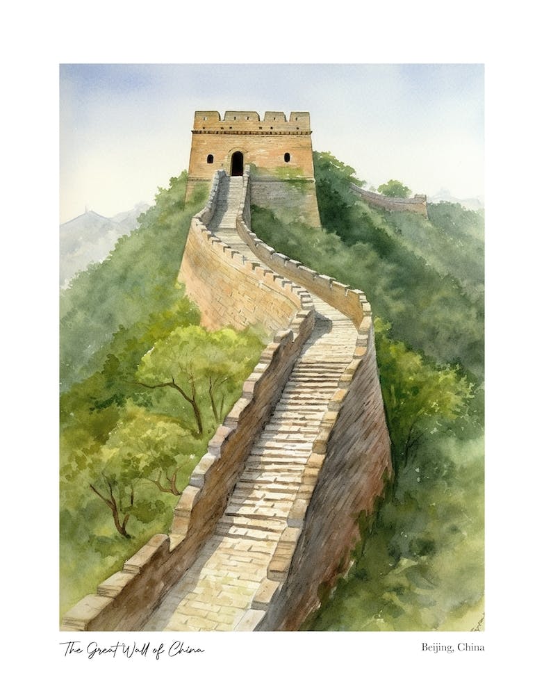 The Great Wall Of China 1 Watercolour Travel Poster