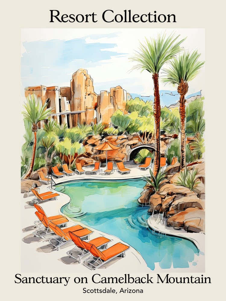 Poster Of Sanctuary On Camelback Mountain Resort Collection & Spa   Scottsdale, Arizona   Resort Collection Storybook Illustration 3