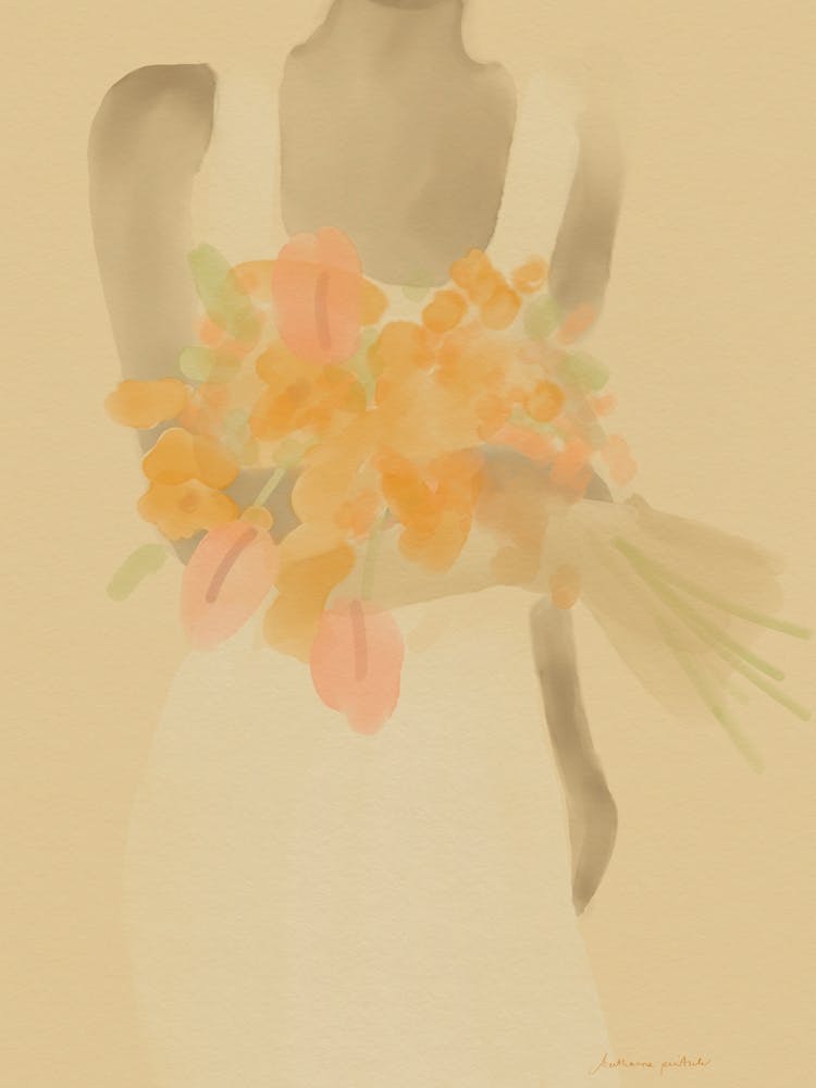 Girl With An Orange Flower Bouquet