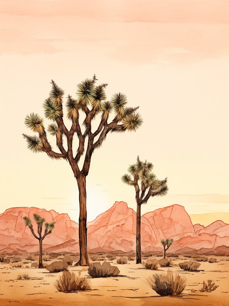 Minimalist Joshua Trees At Dawn In Desert Line Art 5