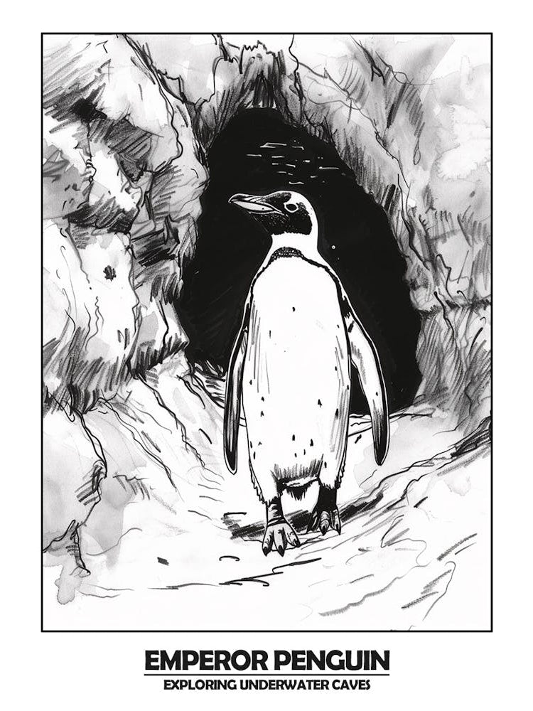 Penguin Exploring Underwater Caves Poster 1