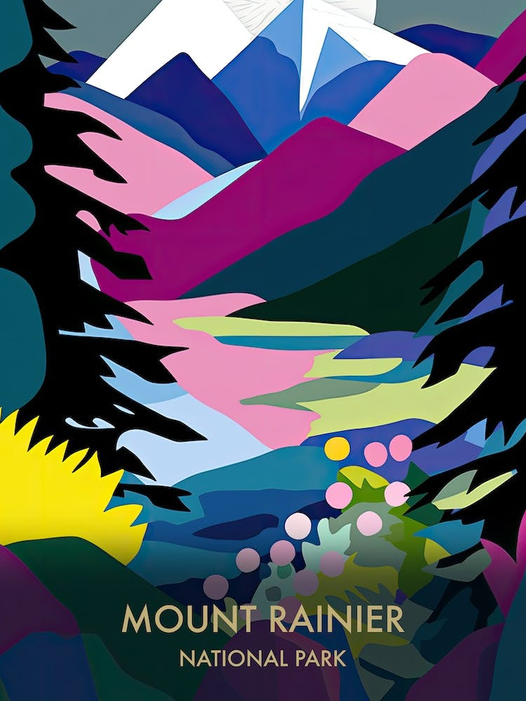 Mount Rainier National Park Travel Poster Matisse Style 1