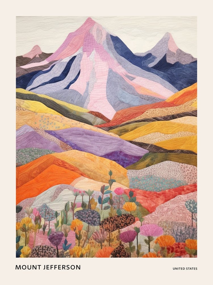 Mount Jefferson United States 2 Colourful Mountain Illustration Poster