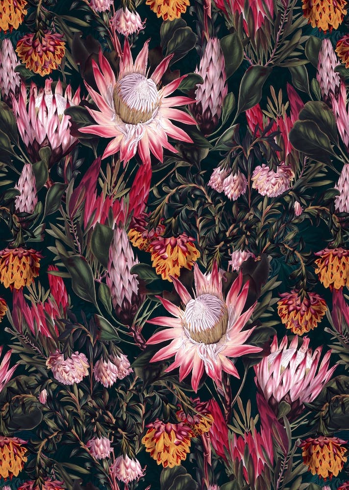 Protea Floral Night Pattern 2