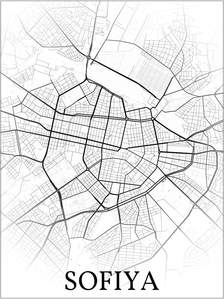 Sofiya, Bălgariya (Sofia, Bulgaria), City Map, Black And White Fade Design
