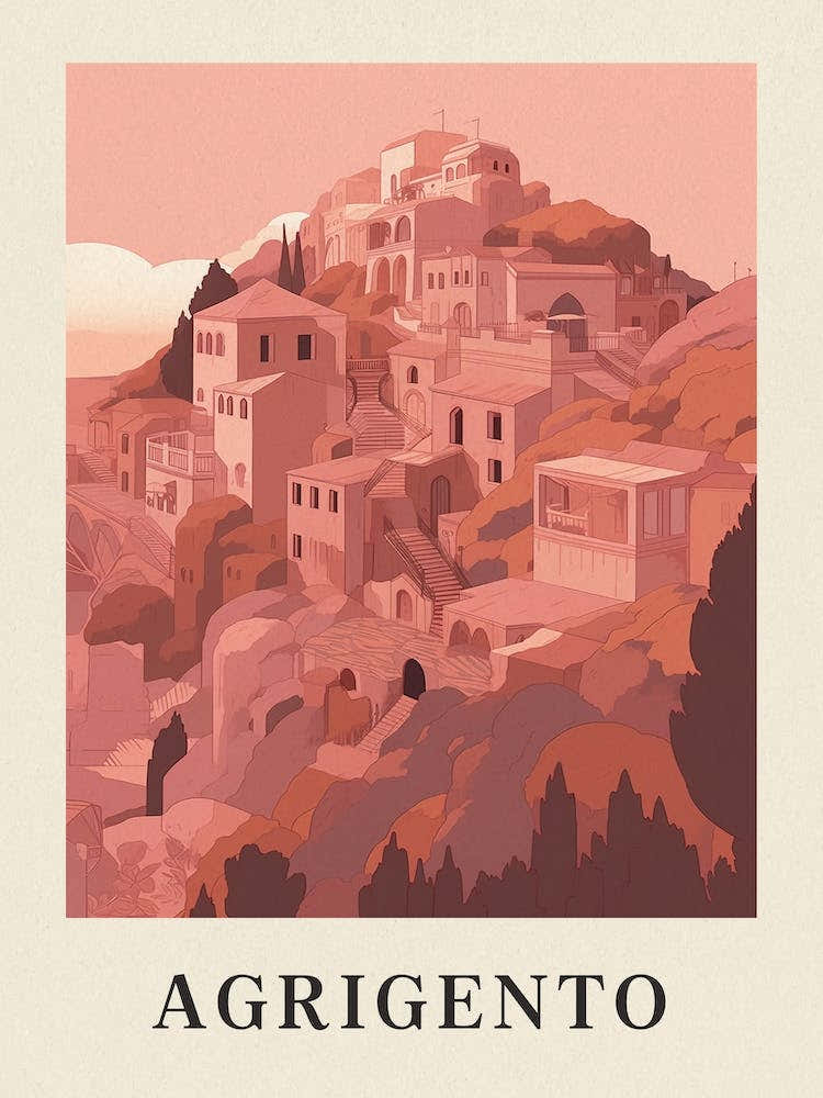 Agrigento Vintage Pink Italy Poster
