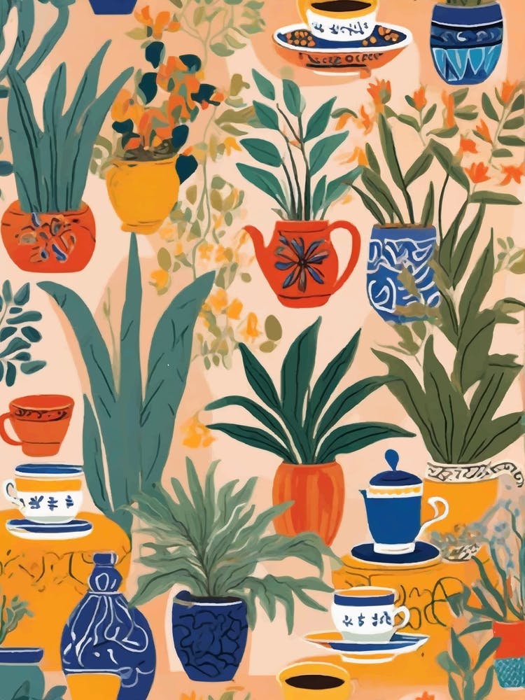 Mediterranean Pottery plants Colorful