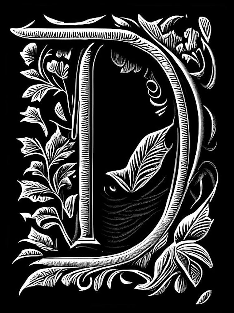 D, Letter, Alphabet Linocut 4