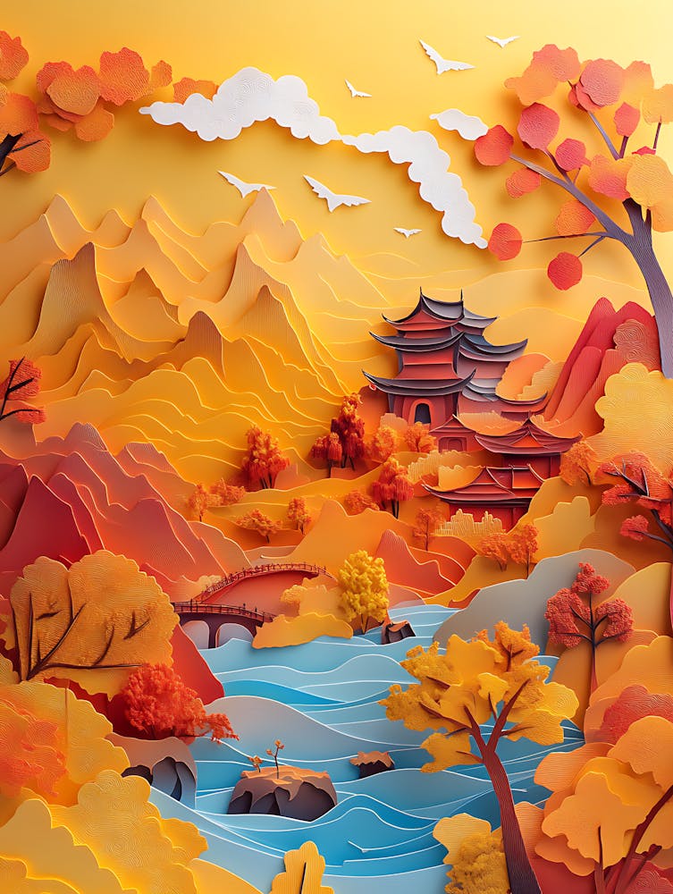 Schöne Landschaft Papierbastel-Stil 16