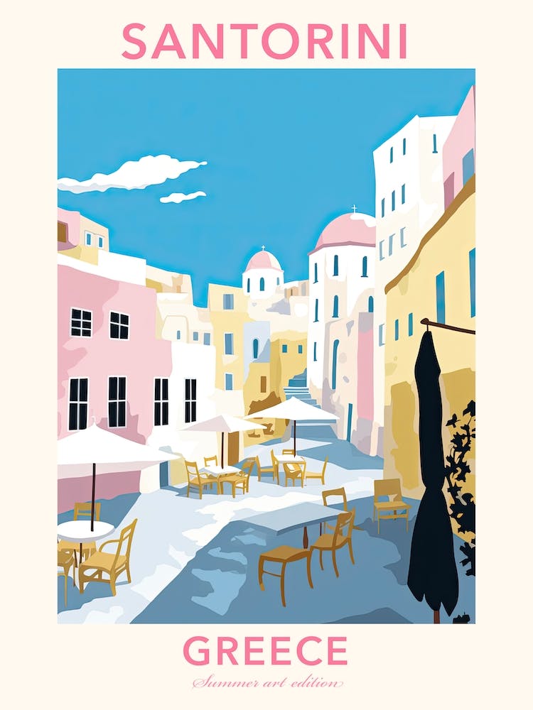Santorini, Greece, Flat Pastels Tones Illustration 4 Poster
