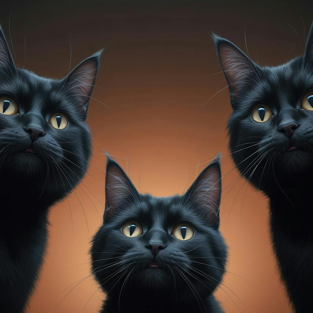 Three Black Cats Looking At The Camera