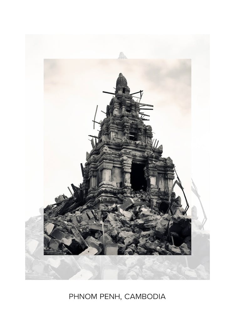 Poster Of Phnom Penh, Cambodia, Black And White Old Photo 3