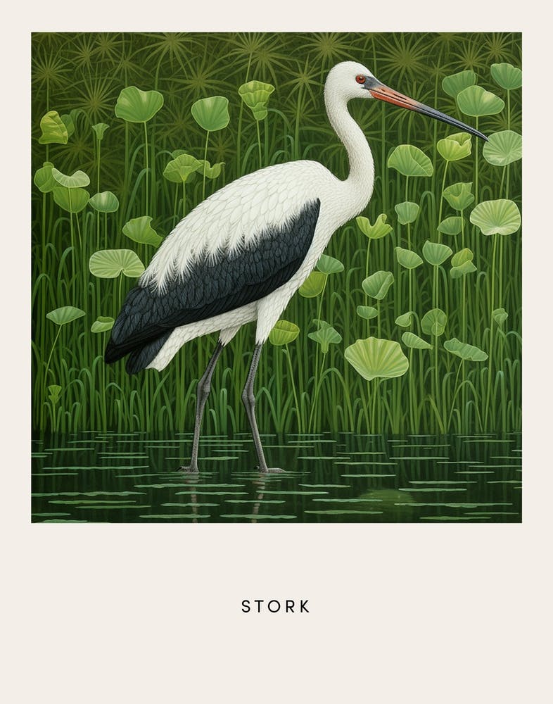Ohara Koson Inspired Bird Painting Stork 3 Poster