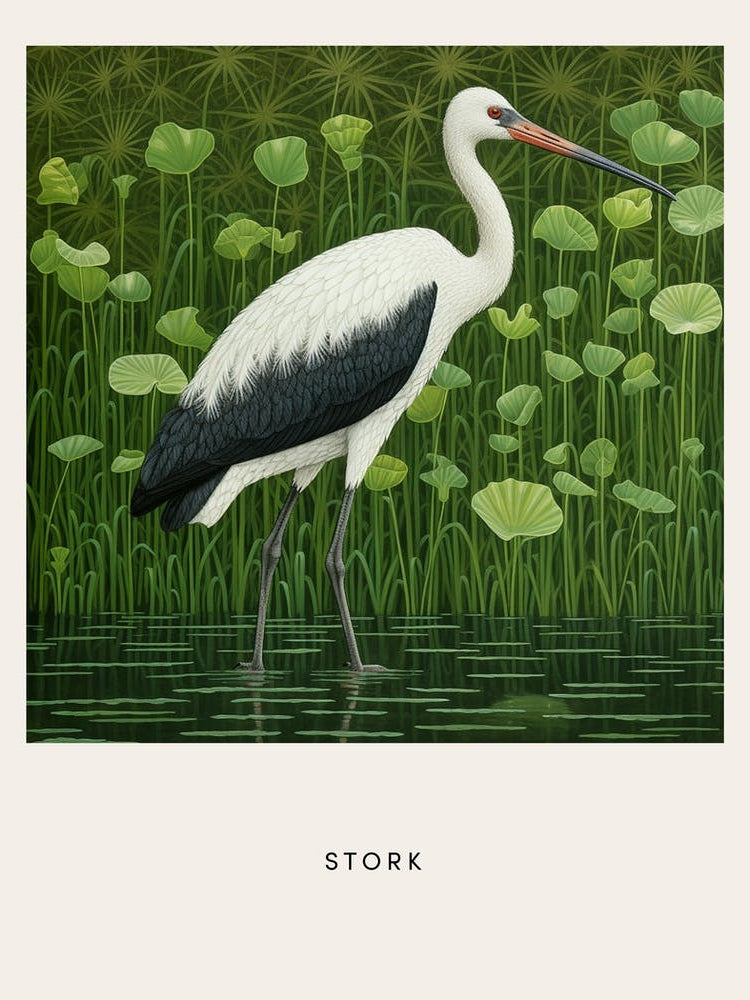 Ohara Koson Inspired Bird Painting Stork 3 Poster