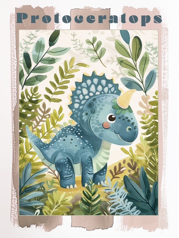Cute Protoceratops Dinosaur Watercolour 4 Poster