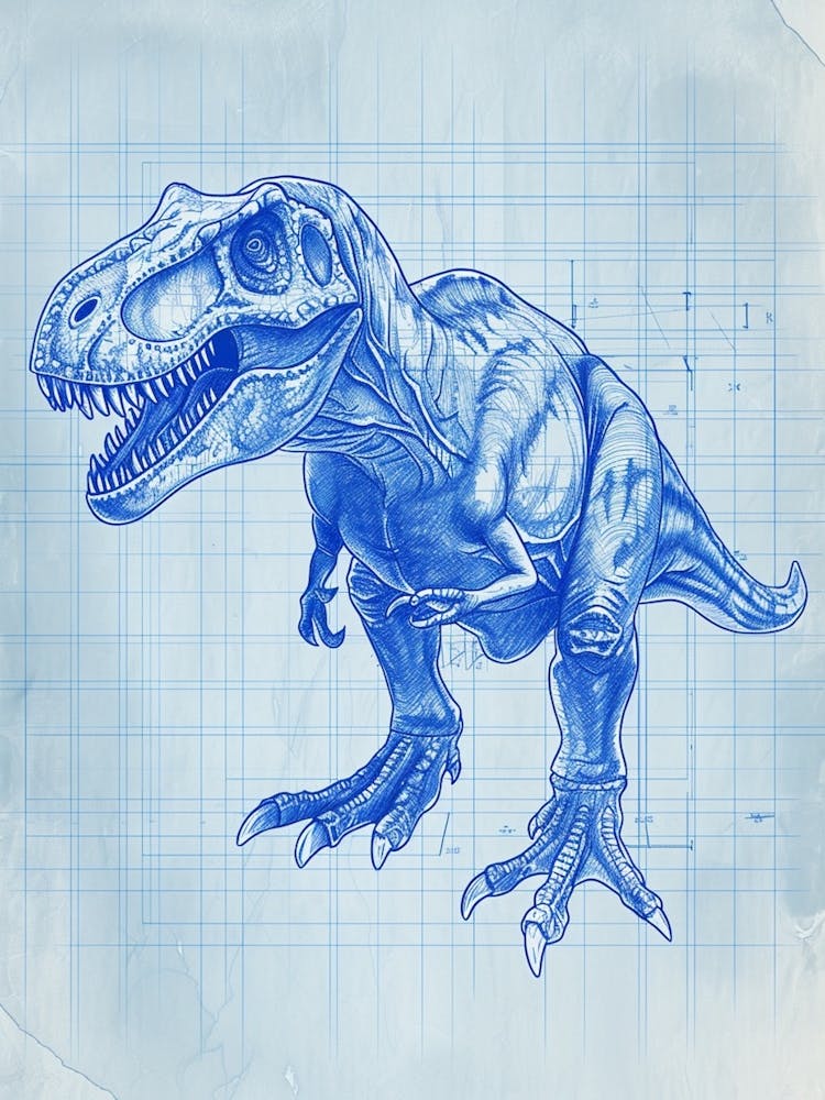 T Rex Dinosaur Blue Print Inspired 1