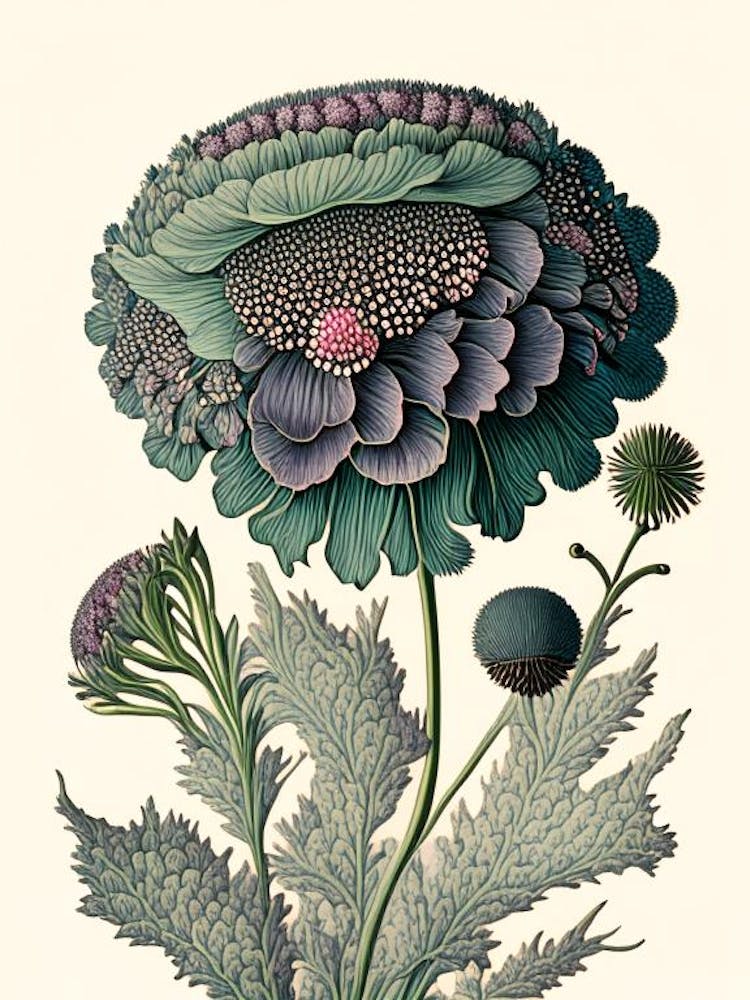 Scabiosa 2 Floral Botanical Vintage Poster Flower