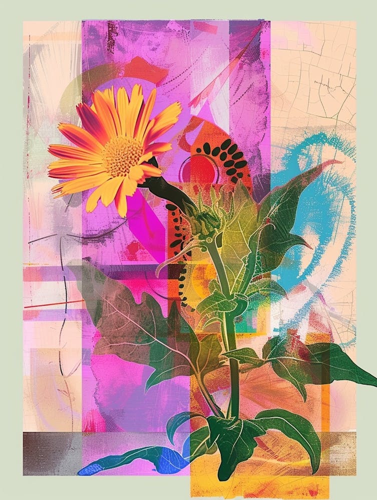 Calendula 3 Neon Flower Collage