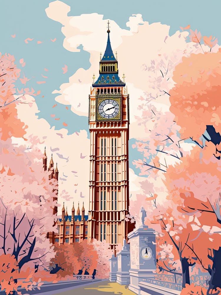 Big Ben, London   Cute Botanical Illustration Travel 0