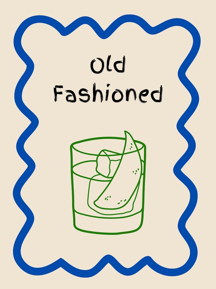 Old Fashioned Doodle Poster Blue & Green